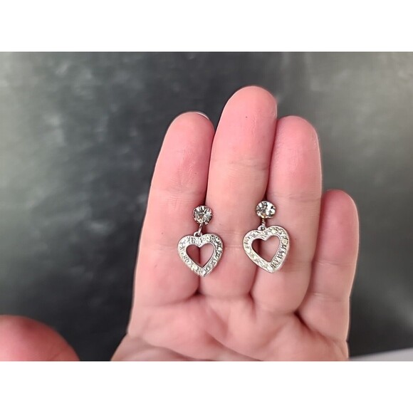 Weiss Clear Rhinestone Heart Shaped Dangling Screwback Earrings - Picture 1 of 10